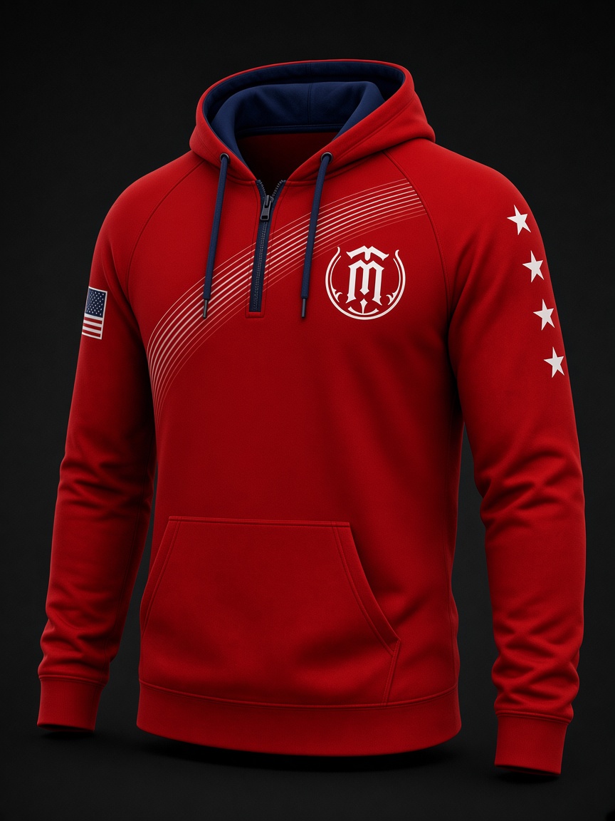Front of the red MatTime 2026 team hoodie